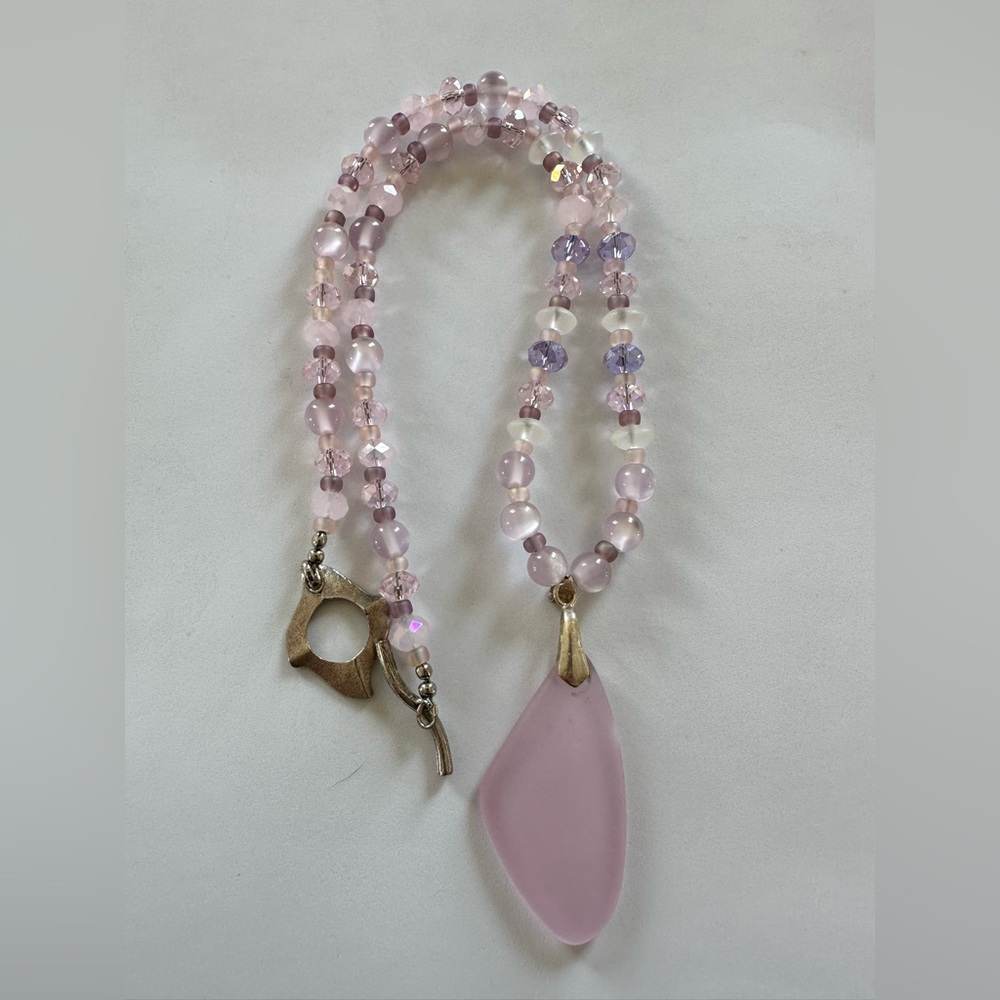 Pink Beaded Necklace with Glass Pendant